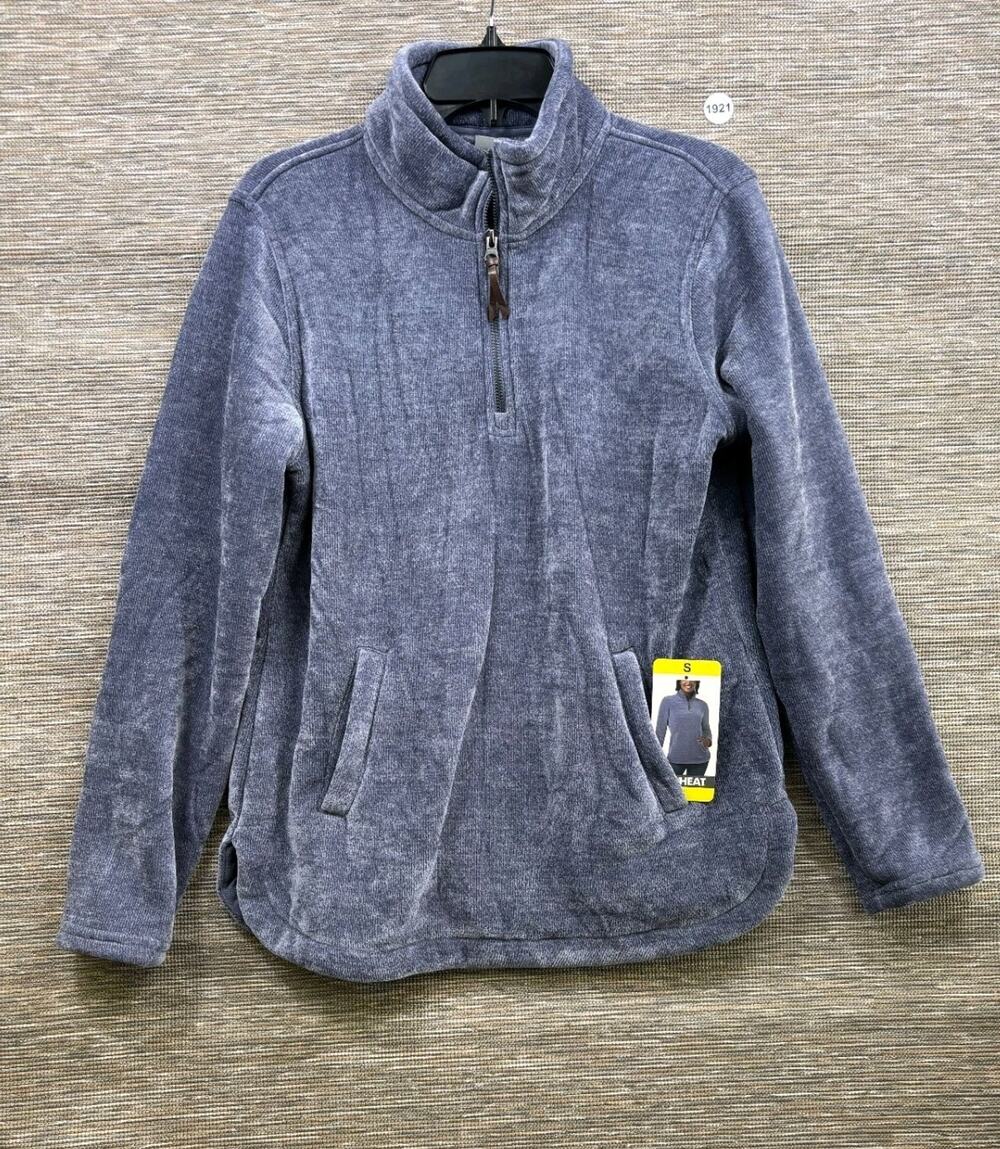 32 Degrees Heat Fleece 1/4 Zip Sweater Womens Size S Blue Mock Neck NEW